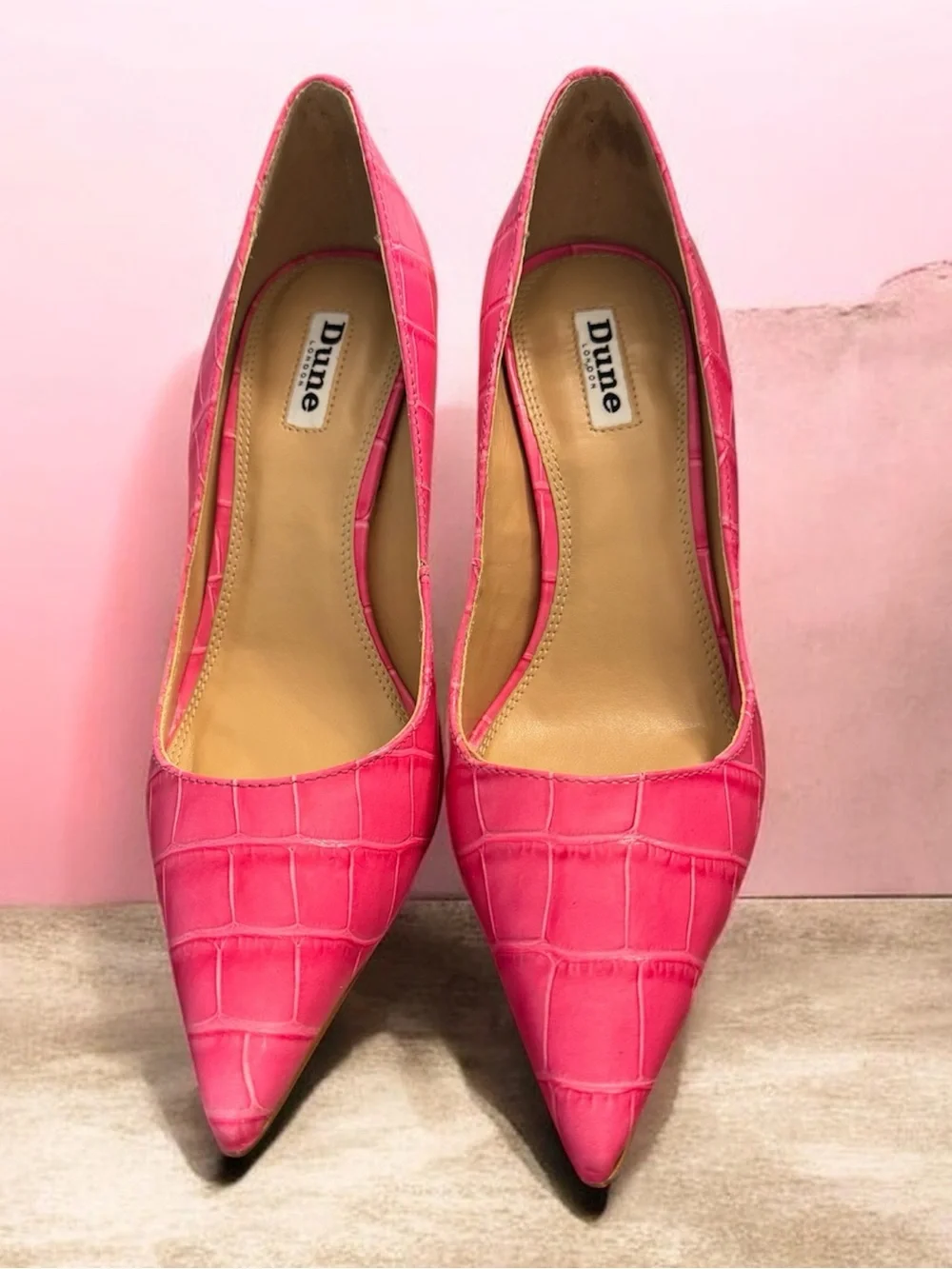Dune London Pink Croc-Embossed Pointed-Toe Pumps
